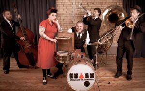 Image of Davina and the Vagabonds representing the band for an interview carried out by Joanna Long of Echoes In Ink for NE Volume Magazine