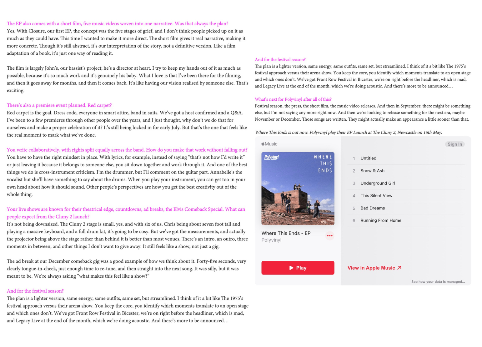 Interview with Polyvinyl, written by Joanna Long of Echoes In Ink for NARC Magazine