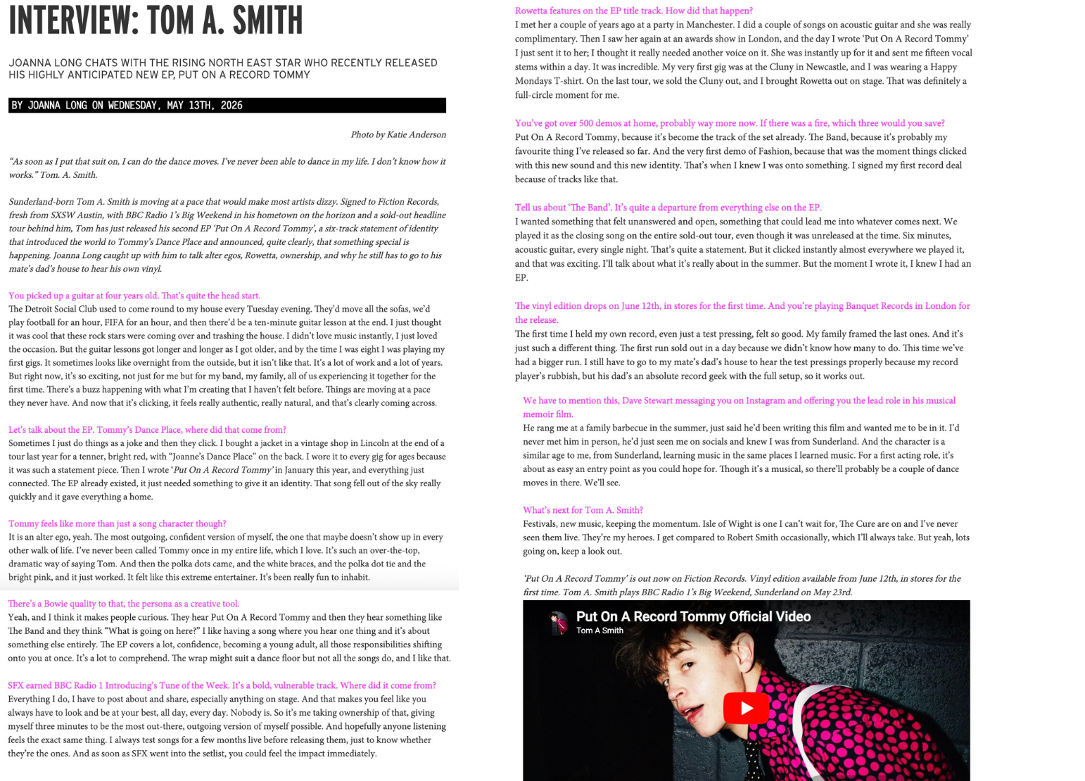 Interview with Tom. A. Smith, written by Joanna Long of Echoes In Ink for NARC Magazine