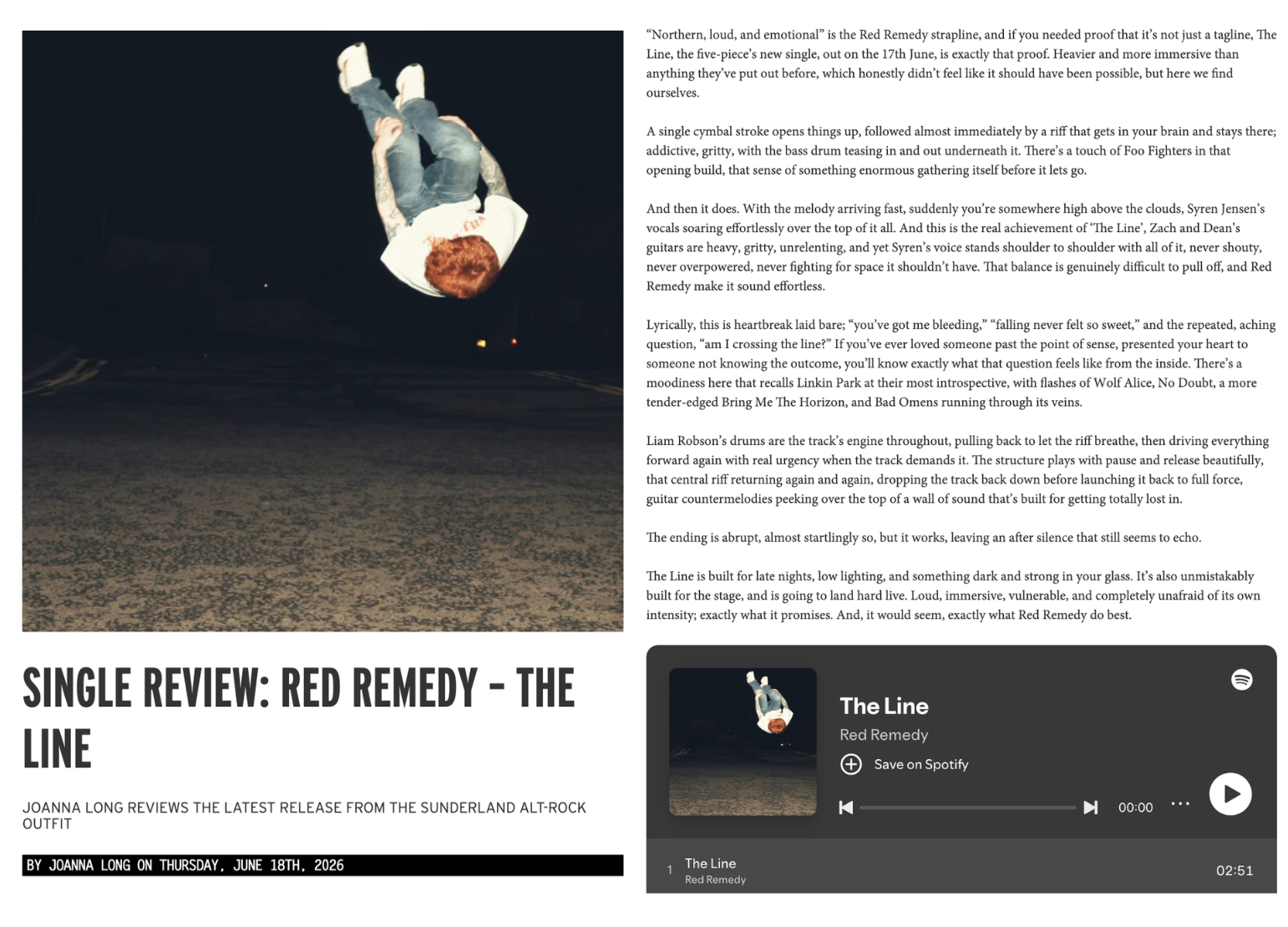 Review of single 'The Line' by Red Remedy for NARC Magazine