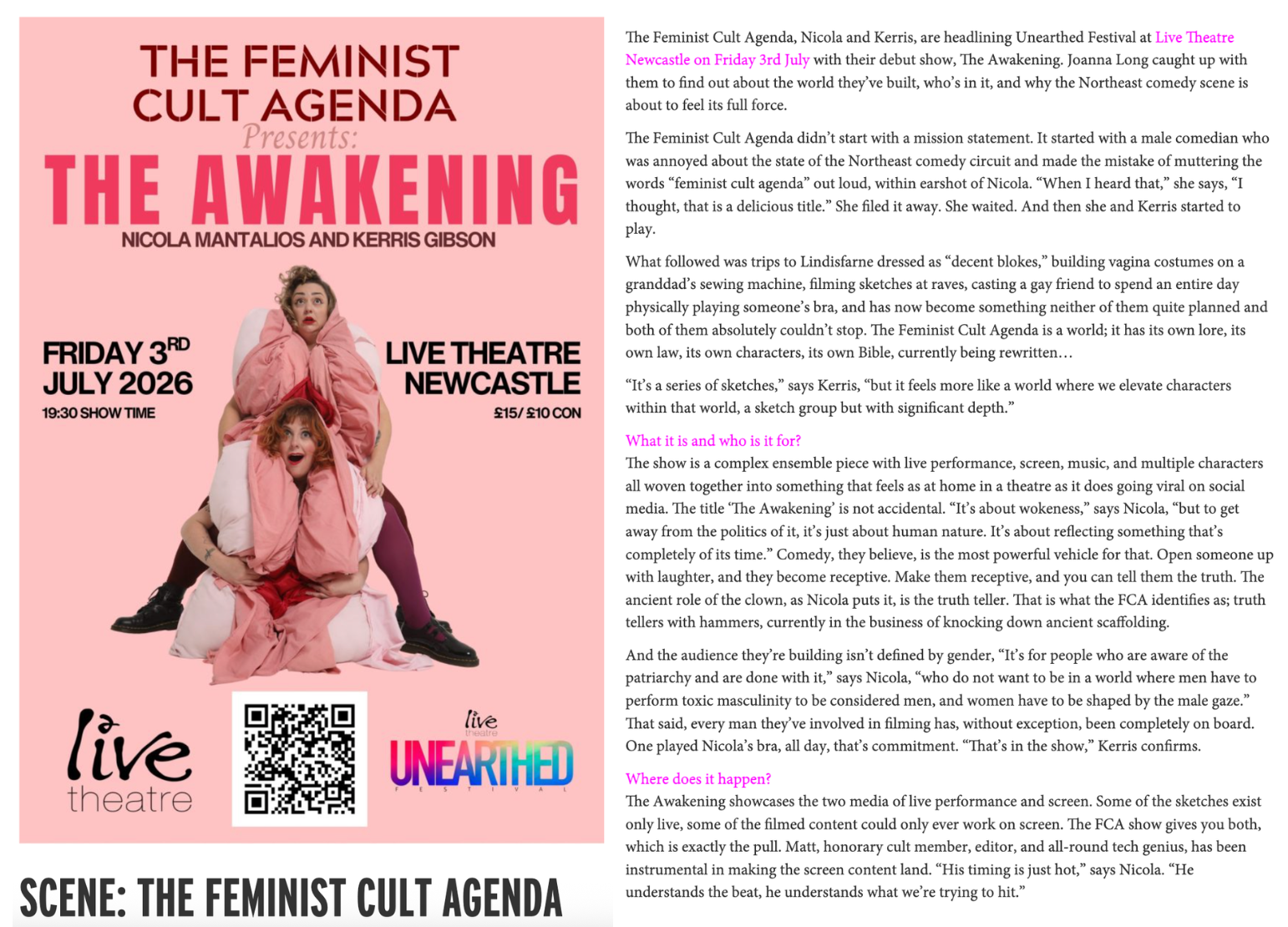 Scene Spotlight feature for NARC Magazine with The Feminist Cult Agenda, by Joanna Long