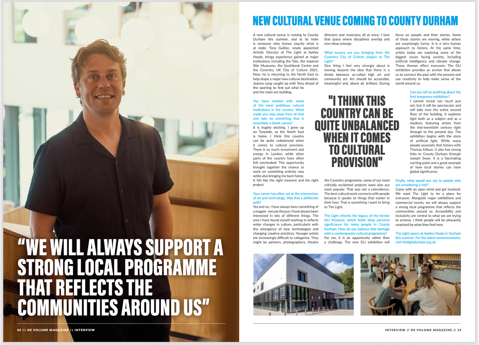 Screenshot of Joanna Long's interview with Tony Guillan, artistic director at The Light, County Durham for NE Volume Magazine