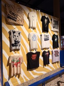 Photo of Vivienne Westwood t-shirts taken by Joanna Long at the exhibition at The Bowes Museum, reviewed for Echoes In Ink 2026
